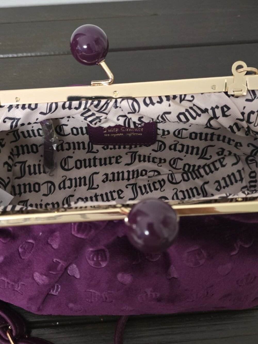 Juicy Couture Purple Monogram Velvet Kisslock Handbag / NWT - Picture 6 of 6